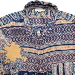 Earthbound Mens Short Sleeve Button Down Shirt Medium Paisley Floral Super Light